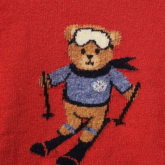 Women's XS Red Skiing Bear Cashmere & Wool Blend Sweater Holiday Xmas By Subdued - Picture 3 of 10